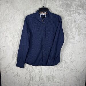 Denim & Flower Polka Dot Button-Up Shirt Men's Medium Navy‎ Floral Collar